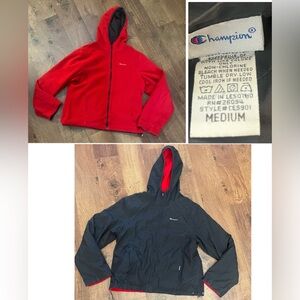 Champion Mens reversible hooded coat jacket medium red black